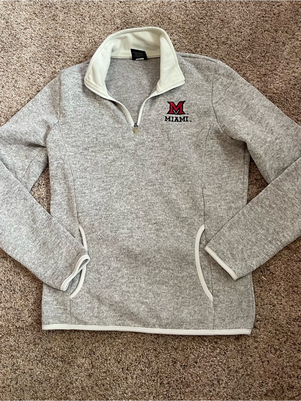 Miami OH Gray/Tan Quarter-Zip Pullover Sweater